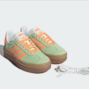 Adidas Green and Orange Gazelle Bold Sneakers
